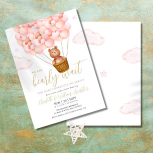 Barly Wait Nalle Rosa Girl Baby Shower Inbjudningar