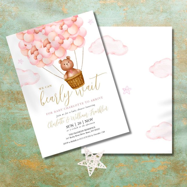 Barly Wait Nalle Rosa Girl Baby Shower Inbjudningar (Skapare uppladdad)