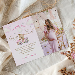 Barly Wait Nalle Rosa Girl Baby Shower Photo Tack Kort