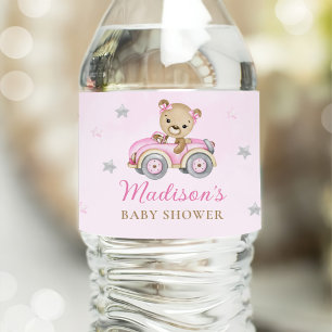 Barly Wait Nalle Rosa Girl Baby Shower Vattenflaskor Etikett