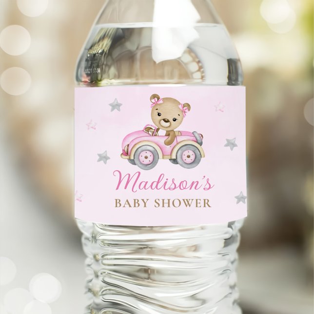 Barly Wait Nalle Rosa Girl Baby Shower Vattenflaskor Etikett (Skapare uppladdad)