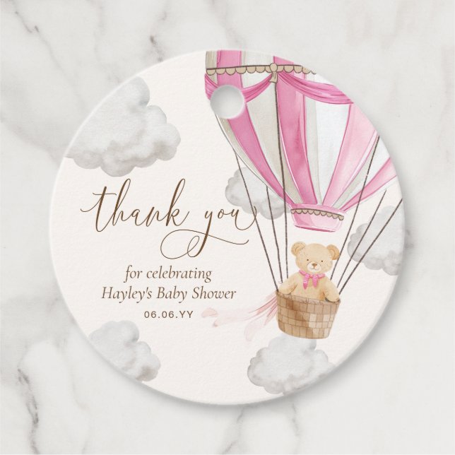 Barly Wait Nalle Rosa Tack Baby Shower Gåvor Etiketter (Framsida)