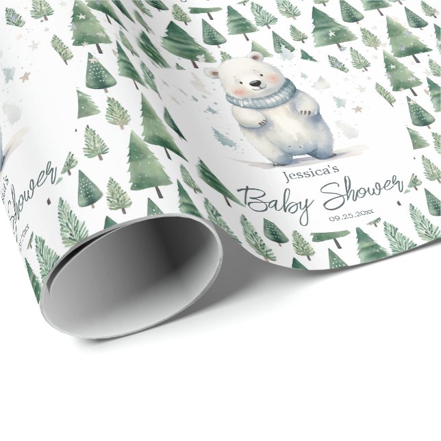Barly Wait Nalle Winter Baby Shower Presentpapper (Rullad Hörn)
