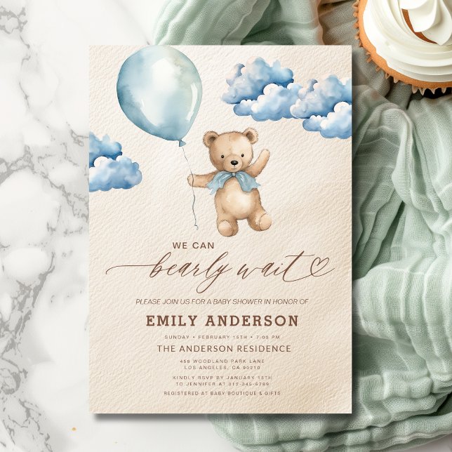 Barly Wait Neutralt Beige & Blue Boy Baby Shower Inbjudningar (Skapare uppladdad)