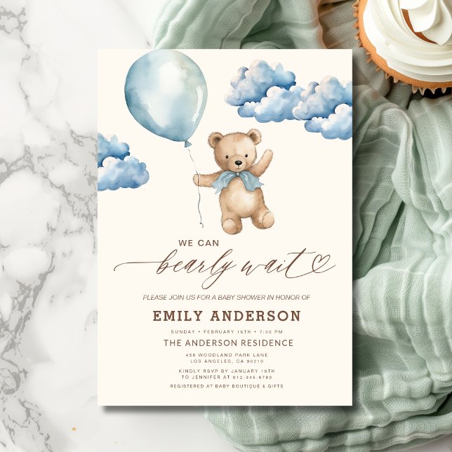 Barly Wait Neutralt Beige & Blue Boy Baby Shower Inbjudningar (Skapare uppladdad)