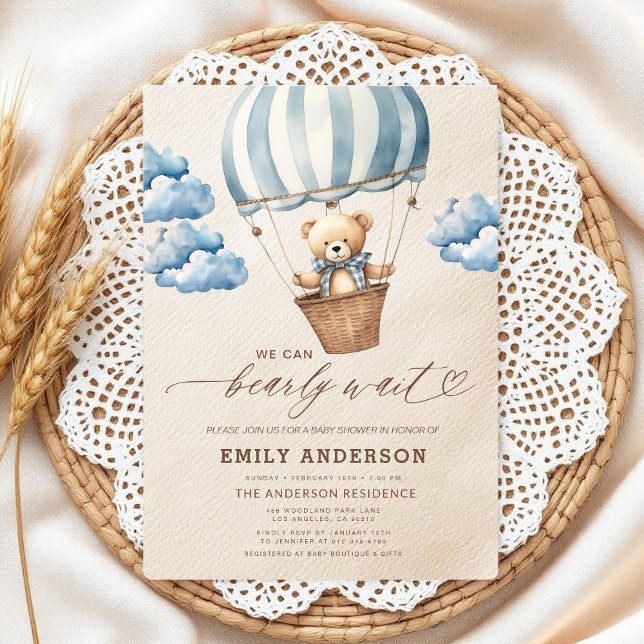 Barly Wait Neutralt Beige & Blue Boy Baby Shower Inbjudningar (Skapare uppladdad)