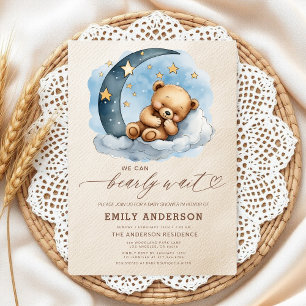 Barly Wait Neutralt Beige & Blue Boy Baby Shower Inbjudningar