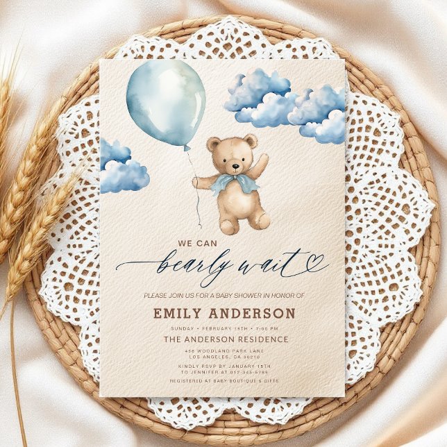 Barly Wait Neutralt Beige & Blue Boy Baby Shower Inbjudningar (Skapare uppladdad)