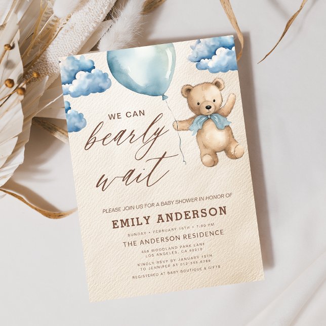 Barly Wait Neutralt Beige & Blue Boy Baby Shower Inbjudningar (Skapare uppladdad)