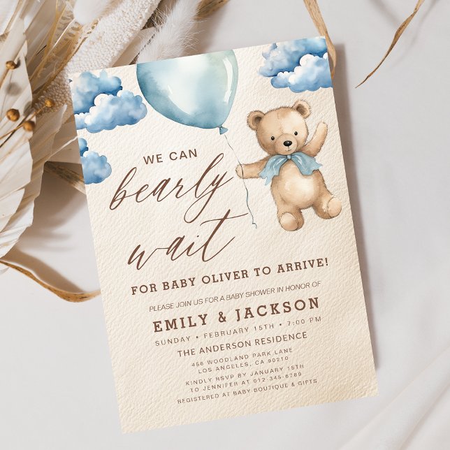 Barly Wait Neutralt Beige & Blue Boy Baby Shower Inbjudningar (Skapare uppladdad)