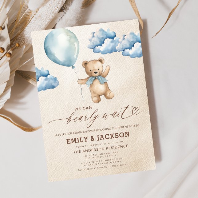 Barly Wait Neutralt Beige & Blue Boy Baby Shower Inbjudningar (Skapare uppladdad)