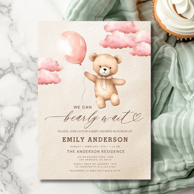 Barly Wait Neutralt Beige & Rosa Girl Baby Shower Inbjudningar (Skapare uppladdad)