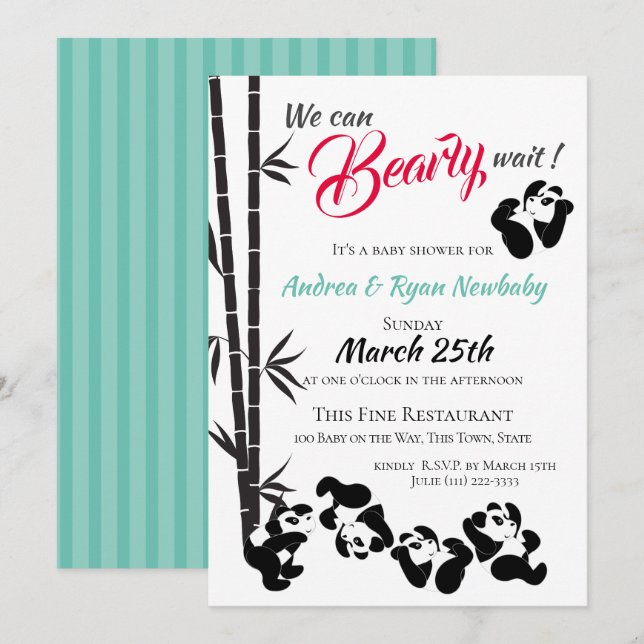 Barly Wait Panda Baby Shower Inbjudningar (Fram/baksida)