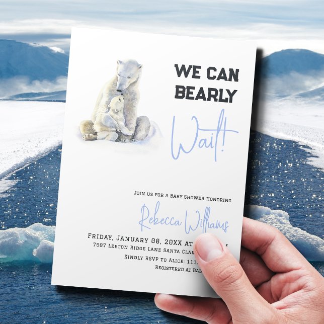 Barly Wait Polar Bear Blue Boy Winter Baby Shower Inbjudningar (Skapare uppladdad)