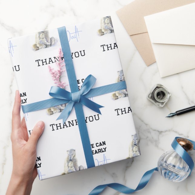 Barly Wait Polar Bear Blue Boy Winter Baby Shower Presentpapper (Gifting)