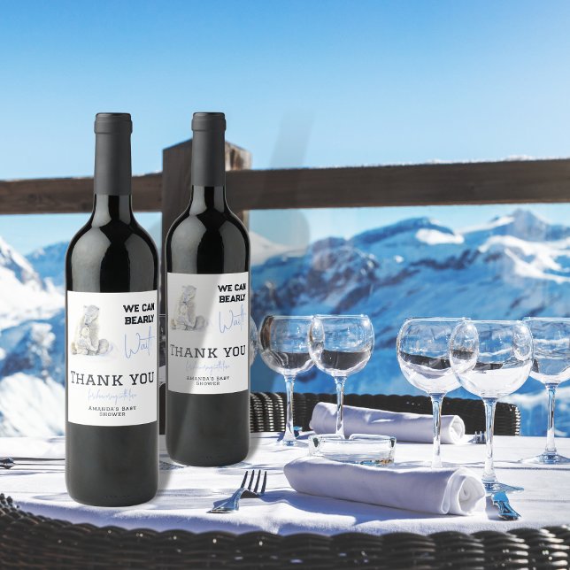 Barly Wait Polar Bear Blue Boy Winter Baby Shower Vinflaska Etikett (Skapare uppladdad)