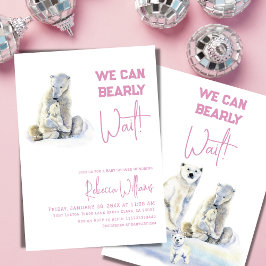 Barly Wait Polar Bear Rosa Girl Baby Shower Inbjudningar