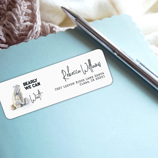Barly Wait Polar Bear Rosa Girl Baby Shower Returadress Etikett (Skapare uppladdad)
