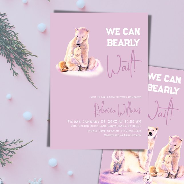 Barly Wait Polar Bear Rosa Winter Baby Shower Inbjudningar (Skapare uppladdad)