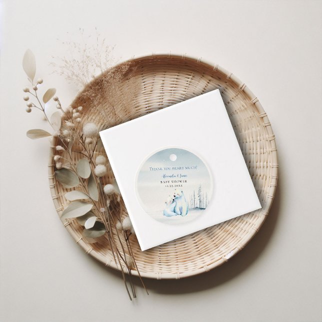 Barly Wait Polar Mamma Bear Unge Pojke Shower Gåvor Etiketter (winter boy baby shower bearly wait polar bear mama cub watercolor gift favor tag)