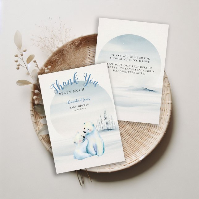 Barly Wait Polar Mamma Bear Unge Pojke Shower Tack Kort (winter boy baby shower bearly wait polar bear mama cub watercolor cute adorable thank you card)