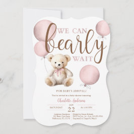 Barly Wait Rosa Balloon Nalle Baby Shower Inbjudningar