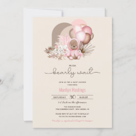 Barly Wait Rosa Boho Nalle Girl Baby Shower Inbjudningar