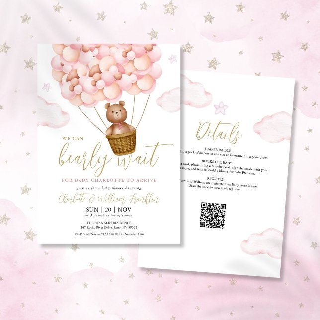 Barly Wait Rosa Girl alla in one Baby Shower Inbjudningar (Bearly Wait Pink Girl All In One Baby Shower Invitation)