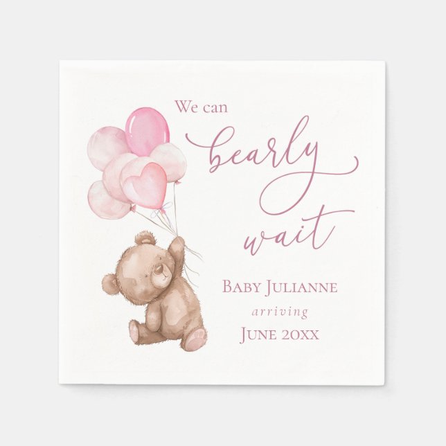 Barly Wait Rosa Nalle Baby Shower Pappersservett (Framsidan)