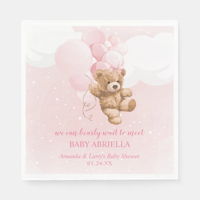 Barly Wait Rosa Nalle Napkins Pappersservett (Framsidan)