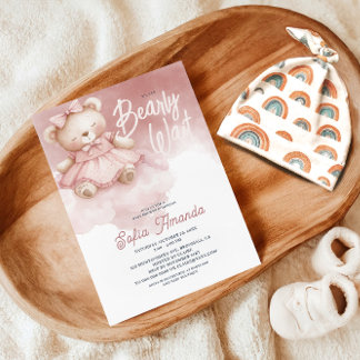 Barly Wait Rosa Pastel Nalle Baby Shower Inbjudningar