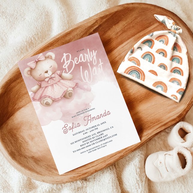Barly Wait Rosa Pastel Nalle Baby Shower Inbjudningar (Skapare uppladdad)