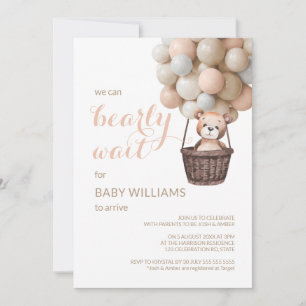 Barly Wait Teddy Balloons Girl Baby Shower Inbjudningar
