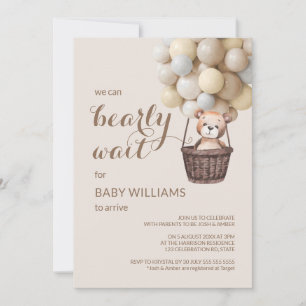 Barly Wait Teddy Balloons Gult Baby Shower Inbjudningar