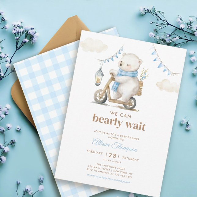 Barly Wait White Bear Boy Baby Shower-inbjudan Inbjudningar (Skapare uppladdad)