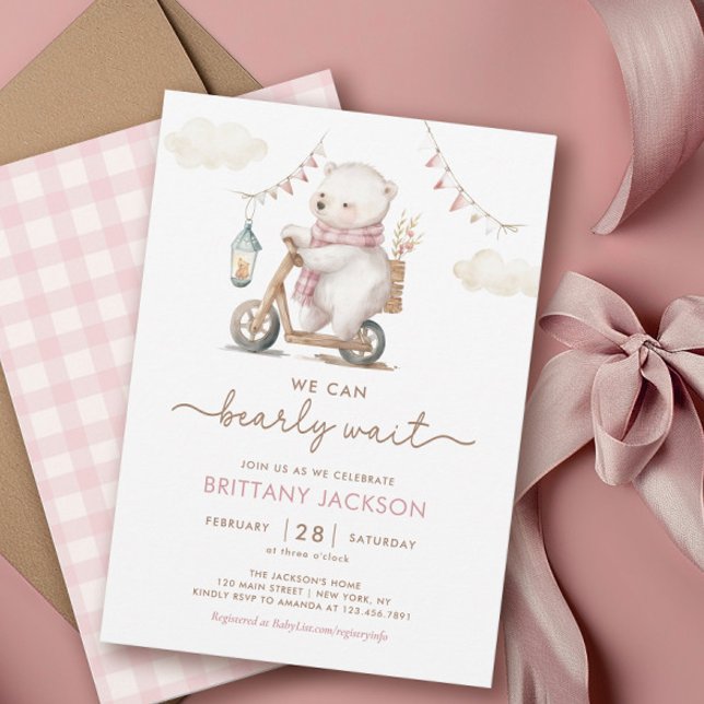 Barly Wait White Nalle Girl Baby Shower Inbjudningar (Skapare uppladdad)