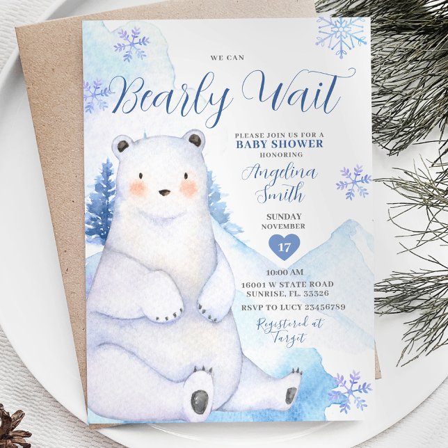 Barly Wait Winter Bear Baby Shower Inbjudningar (Skapare uppladdad)