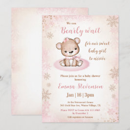 Barly Wait Winter Bear Rosa Guld Girl Baby Shower Inbjudningar
