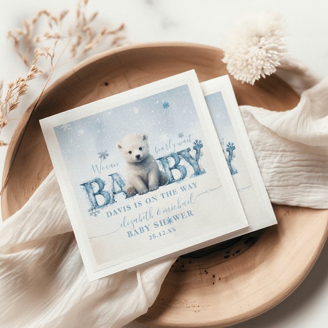 Barly Wait Winter Modern Polar Bear Baby Shower Pappersservett (Skapare uppladdad)