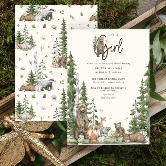Barly Wait Woodland Animals Girl Baby Shower Inbjudningar (It's a Girl Baby Shower Invitation)