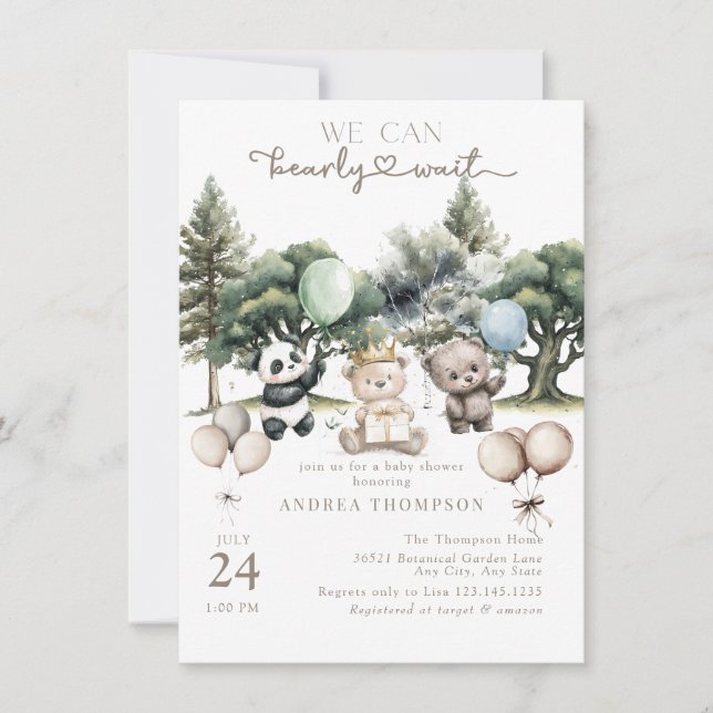 Barly Wait Woodland Bear Baby Shower Inbjudningar (Framsida)