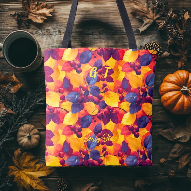 Bärlycka Totebag med höstlöv och bär Tygkasse (Skapare uppladdad)