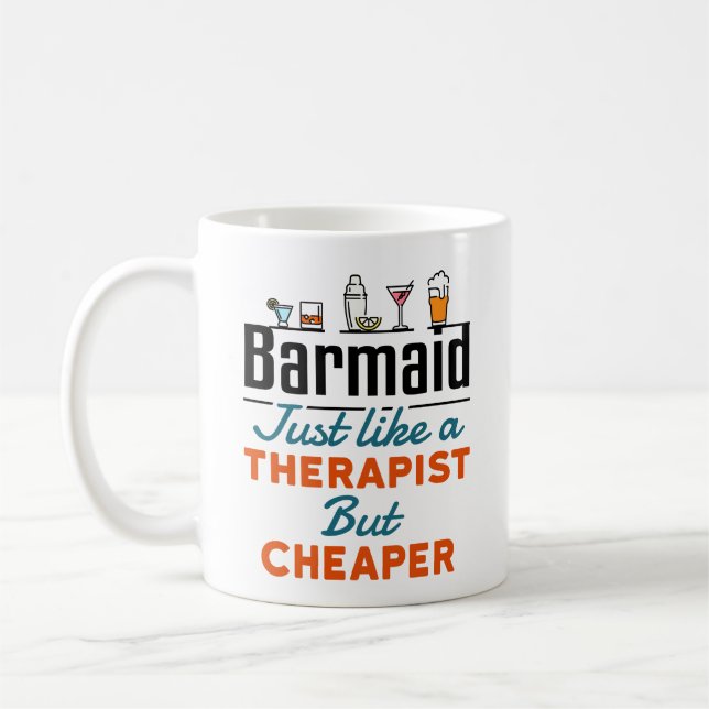 Barmaid som terapeut men billigare kaffemugg (Vänster)