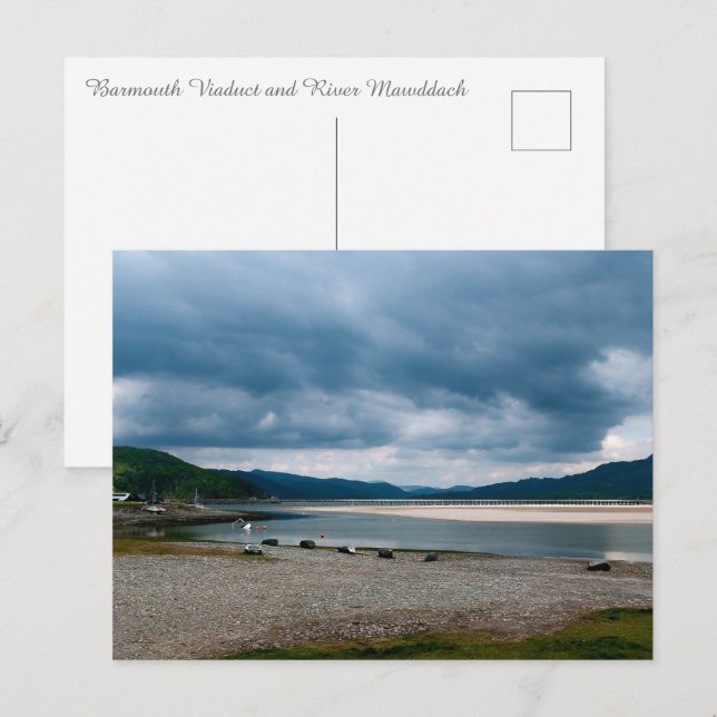Barmouth Viaduct och River Mawddach Estuary Vykort (Fram/baksida)