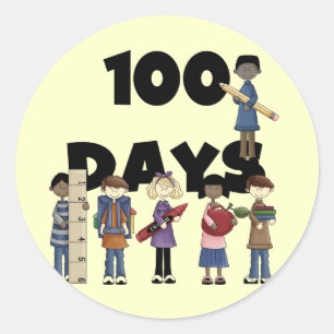 Barn 100 dagar för T-tröjor och gåvor från skolan Runt Klistermärke