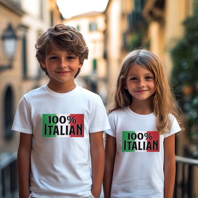 Barn 100% italien - Arvstolthet T Shirt (100% Italian Kids White T-shirt for Italian heritage pride and festival outfit)