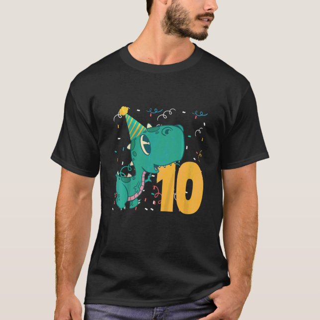 Barn 10 år gamla pojkar 10 dagar Dinosaur Dino Täl T Shirt (Framsida)