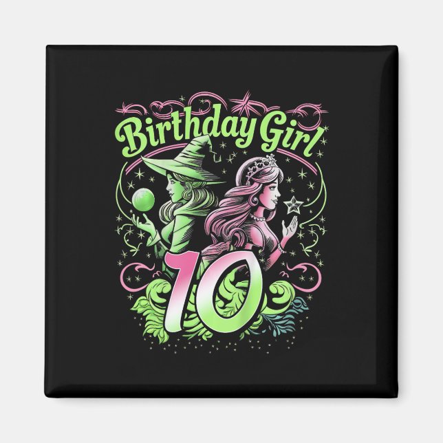 Barn 10:e födelsedag Rosa och Grönt 10 år äldre Magnet (Framsidan)