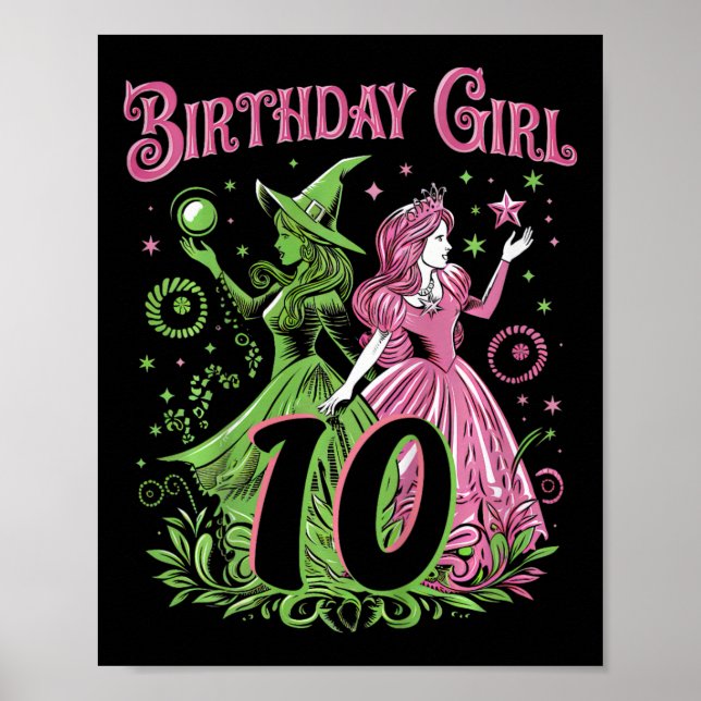 Barn 10:e födelsedag Rosa och Grönt 10 år äldre Poster (Framsidan)