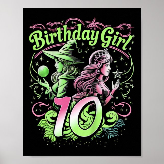 Barn 10:e födelsedag Rosa och Grönt 10 år äldre Poster (Framsidan)